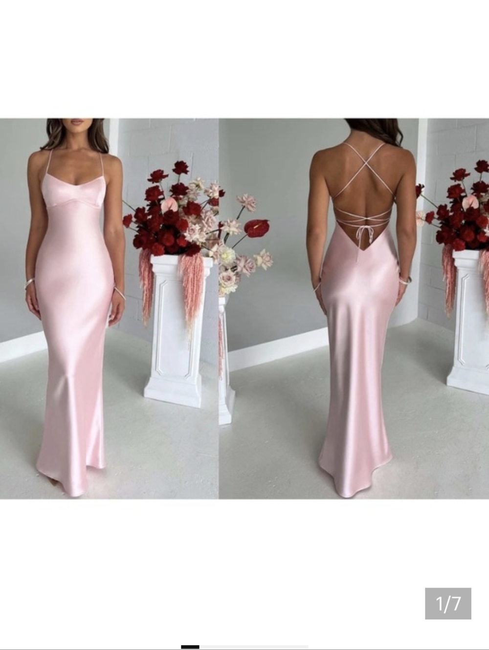Babyboo Malika Maxi Dress Blush Pink Satin Lace Up Back Formal Gown Size M NEW